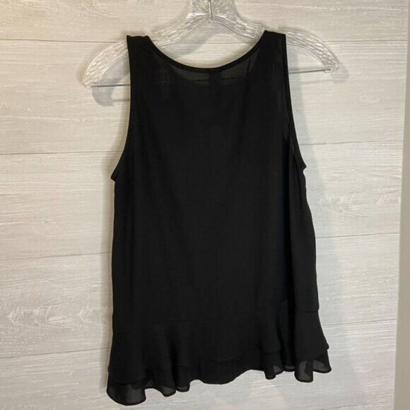 Allison Joy Women's Black Sleeveless Tie‎ Neck Ruffle Hem Blouse - Picture 4 of 6